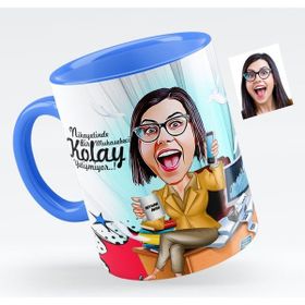 BK Bayan Muhasebeci Karikatürlü Mavi Kupa Bardak