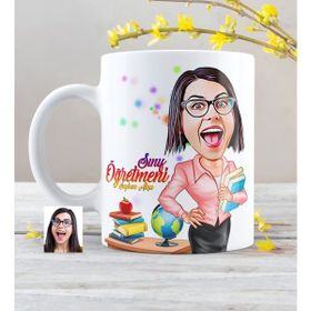 BK Bayan Öğretmen Karikatürlü Beyaz Kupa Bardak