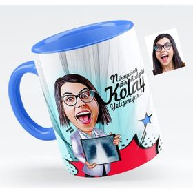 BK Bayan Radyoloji Uzmanı Karikatürlü Mavi Kupa Bardak