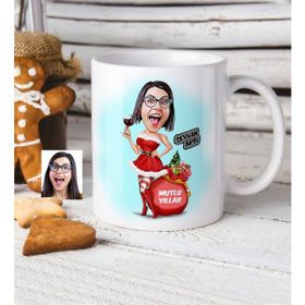 BK Bayan Yeni Yıl Karikatürlü Beyaz Kupa Bardak
