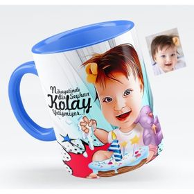 BK Bebek Doğum Günü Karikatürlü Mavi Kupa Bardak