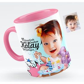 BK Bebek Doğum Günü Karikatürlü Pembe Kupa Bardak