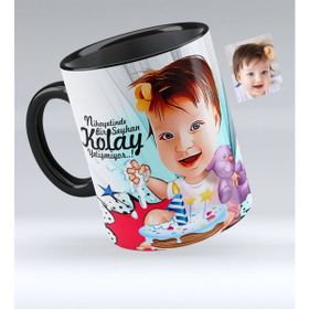 BK Bebek Doğum Günü Karikatürlü Siyah Kupa Bardak