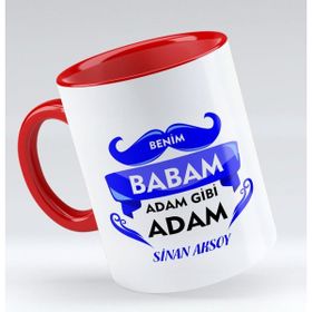 BK Benim Babam Adam Gibi Adam Tasarımlı Kırmızı Kupa Bardak