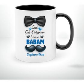 BK Canım Babam Tasarımlı Siyah Beyaz Kupa Bardak