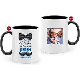 BK Canım Dedem Tasarımlı Fotoğraflı Siyah Beyaz Kupa Bardak