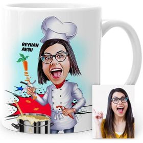 BK Chef Karikatür 2 Beyaz Kupa Bardak