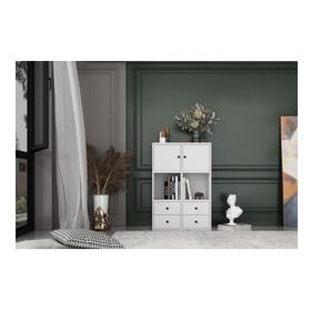 BK Concept 65 cm Beyaz KTP-1027-Ç Kapaklı Çekmeceli Raflı Kitaplık