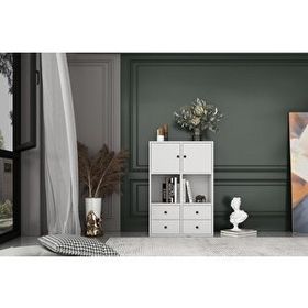BK Concept 65 cm Beyaz KTP-1027-Ç Kapaklı Çekmeceli Raflı Kitaplık