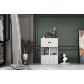 BK Concept 65 cm Beyaz KTP-1027-Ç Kapaklı Çekmeceli Raflı Kitaplık