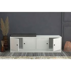 BK Concept AYK-1009-C Dolaplı Puflu Beyaz 130 cm Ayakkabılık