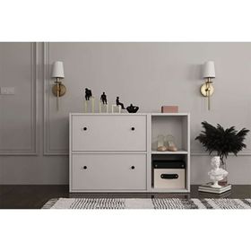 BK Concept Beyaz 100 cm AYK-1044-Ç Raflı Düşer Kapaklı Dolaplı Ayakkabılık