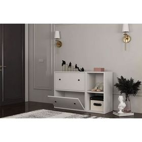 BK Concept Beyaz 100 cm AYK-1044-Ç Raflı Düşer Kapaklı Dolaplı Ayakkabılık