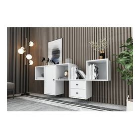 BK Concept Beyaz 168 cm KNS-1128-Ç Raflı Dolaplı Çekmeceli Duvar Konsolu