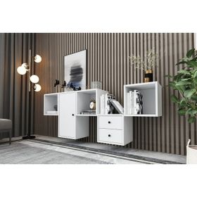 BK Concept Beyaz 168 cm KNS-1128-Ç Raflı Dolaplı Çekmeceli Duvar Konsolu