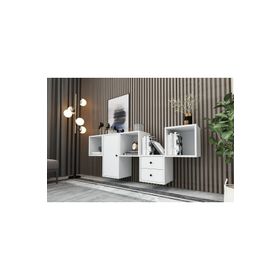 BK Concept Beyaz 168 cm KNS-1128-Ç Raflı Dolaplı Çekmeceli Duvar Konsolu