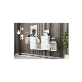 BK Concept Beyaz 170 cm DRS-1009-Ç 4 Kapaklı Raflı Duvara Monte Ayaksız Dresuar