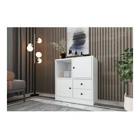 BK Concept Beyaz ŞFN-1005-Ç Raflı Dolaplı Çekmeceli Şifonyer