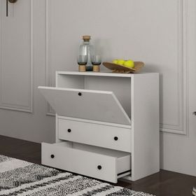 BK Concept ÇA-D-1048-Ç Beyaz 65 cm Düşer Kapaklı Çekmeceli Çok Amaçlı Dolap