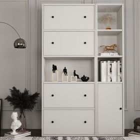 BK Concept ÇA-D-1084-Ç Beyaz 100 cm Düşer Kapaklı Raflı Çok Amaçlı Dolap