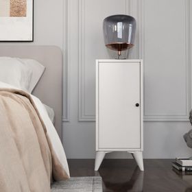 BK Concept Çıtalı KMD-1063 Raflı Kapaklı Ayaklı Beyaz Komidin