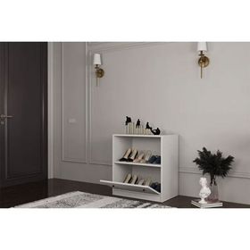 BK Concept Çıtasız AYK-1051-Ç Düşer Kapaklı Raflı Beyaz Ayakkabılık