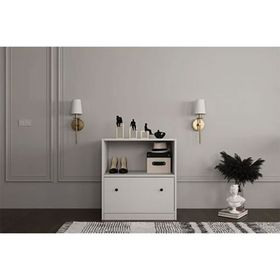 BK Concept Çıtasız AYK-1051-Ç Düşer Kapaklı Raflı Beyaz Ayakkabılık