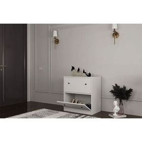 BK Concept Çıtasız AYK-1052-Ç Düşer İki Kapaklı Raflı Beyaz Ayakkabılık