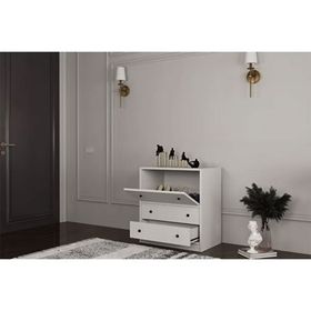 BK Concept Çıtasız AYK-1053-Ç Düşer Kapaklı İki Çekmeceli Raflı Beyaz Ayakkabılık