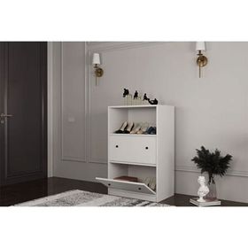 BK Concept Çıtasız AYK-1057-Ç Düşer İki Kapaklı Raflı Beyaz Ayakkabılık