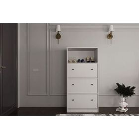 BK Concept Çıtasız AYK-1063-Ç Düşer Üç Kapaklı Raflı Beyaz Ayakkabılık