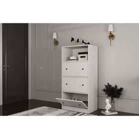 BK Concept Çıtasız AYK-1063-Ç Düşer Üç Kapaklı Raflı Beyaz Ayakkabılık