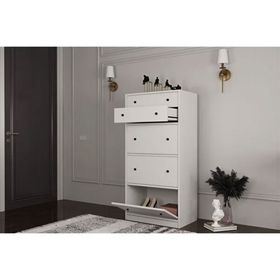 BK Concept Çıtasız AYK-1065-Ç Düşer Üç Kapaklı İki Çekmeceli Beyaz Ayakkabılık