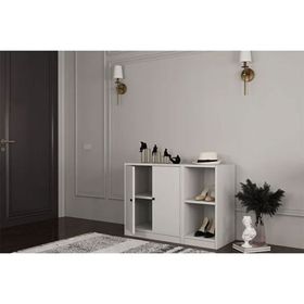 BK Concept Çıtasız AYK-1068-Ç İki Kapaklı Raflı Beyaz Ayakkabılık