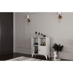 BK Concept Çıtasız AYK-1075-Ç Ayaklı İki Kapaklı Raflı Beyaz Ayakkabılık