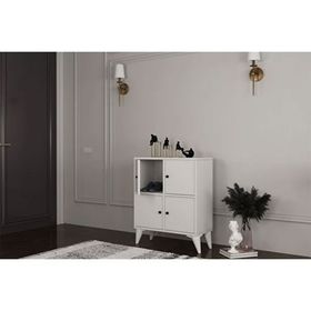 BK Concept Çıtasız AYK-1076-Ç Ayaklı Dört Kapaklı Raflı Beyaz Ayakkabılık