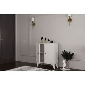 BK Concept Çıtasız AYK-1077-Ç Ayaklı İki Kapaklı Raflı Beyaz Ayakkabılık