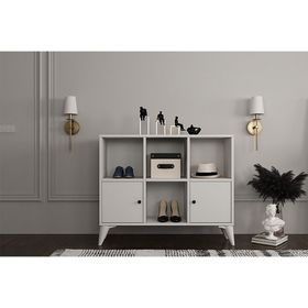 BK Concept Çıtasız AYK-1079-Ç Ayaklı İki Kapaklı Raflı Beyaz Ayakkabılık