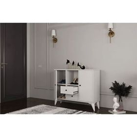 BK Concept Çıtasız AYK-1088-Ç Ayaklı İki Kapaklı İki Çekmeceli Raflı Beyaz Ayakkabılık
