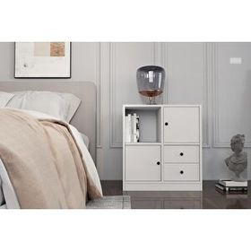 BK Concept Çıtasız KMD-1034-Ç Raflı İki Kapaklı İki Çekmeceli Beyaz Komidin