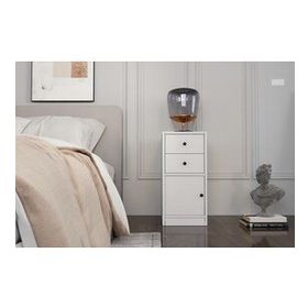 BK Concept Çıtasız KMD-1038-Ç Raflı Kapaklı İki Çekmeceli Beyaz Komidin