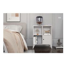 BK Concept Çıtasız KMD-1051-Ç Ayaklı Raflı Kapaklı Beyaz Komidin