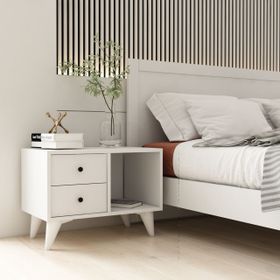 BK Concept Çıtasız KMD-1066-Ç Raflı 2 Çekmeceli Ayaklı Beyaz Komidin