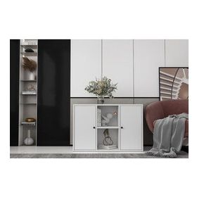 BK Concept Çıtasız KNS-1158-Ç İki Kapaklı Raflı Beyaz Konsol