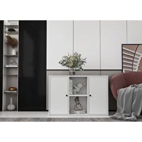 BK Concept Çıtasız KNS-1158-Ç İki Kapaklı Raflı Beyaz Konsol