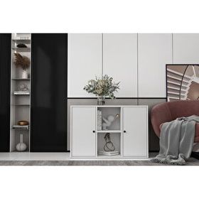 BK Concept Çıtasız KNS-1158-Ç İki Kapaklı Raflı Beyaz Konsol