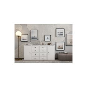 BK Concept Çıtasız KNS-1173-Ç İki Kapaklı Sekiz Çekmeceli Raflı Beyaz Konsol