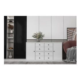BK Concept Çıtasız KNS-1173-Ç İki Kapaklı Sekiz Çekmeceli Raflı Beyaz Konsol