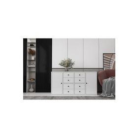 BK Concept Çıtasız KNS-1173-Ç İki Kapaklı Sekiz Çekmeceli Raflı Beyaz Konsol