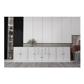 BK Concept Çıtasız KNS-1230-Ç Sekiz Kapaklı Dört Çekmeceli Raflı Beyaz Konsol